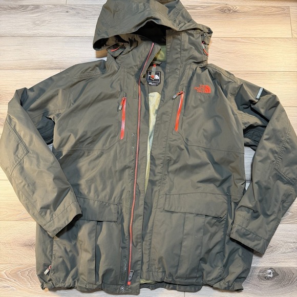 North Face Mens Snow Triclimate Hooded Jacket Size XL Green Full Zip